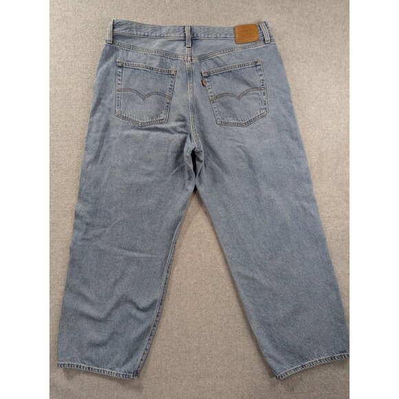 Levis Premium Jeans Mens 34x30 Blue Baggy Dad Straight Distressed Whiskers Big E - Picture 8 of 16
